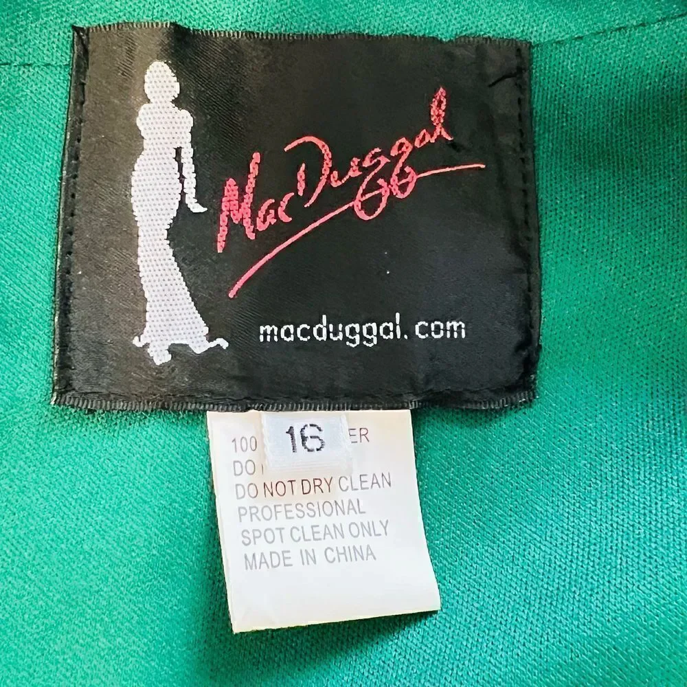 Mac Duggal Long Sleeve Plunge Neck Cocktail Midi Dress SZ16 - Picture 6 of 9